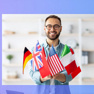 Person holding country flags