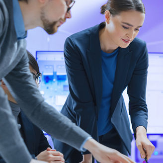 Colleagues working on research and development