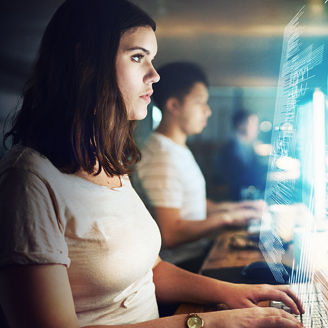 woman in front of a computer