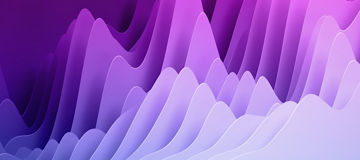 3d render, abstract paper shapes background, bright colorful sliced layers, purple waves, hills, equalizer