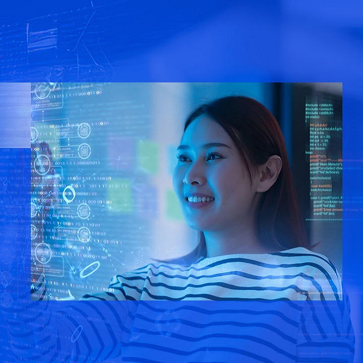 Woman looking at data