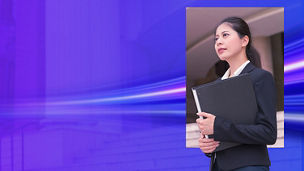 A girl in black holding a black folder