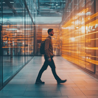 person walking in a hallway