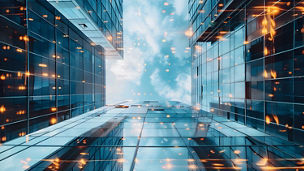 Abstract buildings with glass window panels