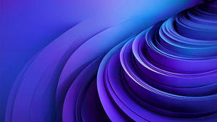 Abstract blue and purple curved layers appear on a smooth gradient background.