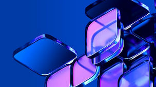 Abstract floating glass tiles in blue and purple tones