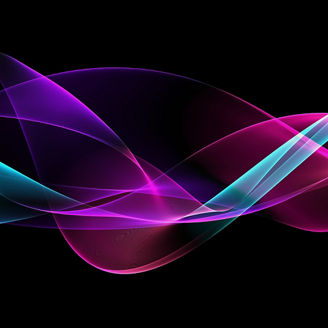 Abstract multi colored waves on neutral black background. 3D rendered image.