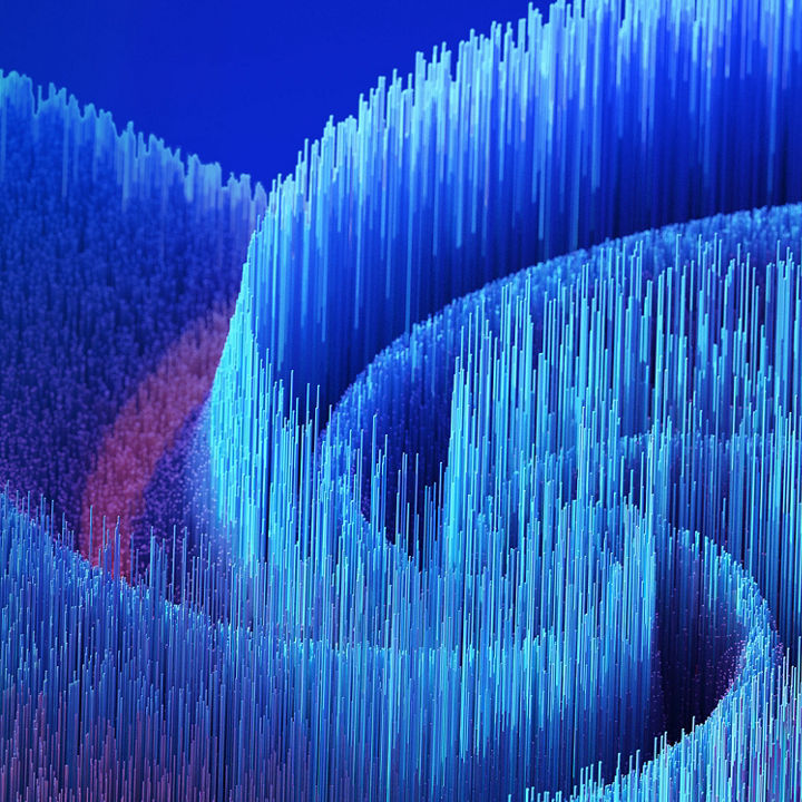 Blue textured spiral with flash of red