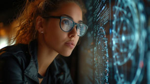 Fotografía de un hombre sonriendo mientras sostiene una tableta