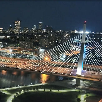 aerial footage of a bridge