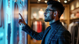 Four statues in front of buildings with blue sky above