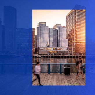 Modern office building or business center. High-rise windor buildings made of glass reflect the clouds and the sunlight. empty street outside  wall modernity civilization. growing up business