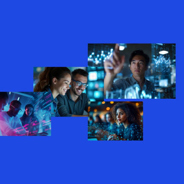 A collection of images of people using technology