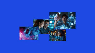 A collection of images of people using technology