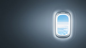 Airplane window with copy space - 3d Rendering