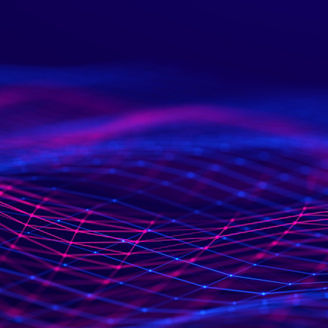 Futuristic wave on dark background. Colored pattern of connection dots and lines. Big data digital code. Technology or Science Banner. 3D rendering