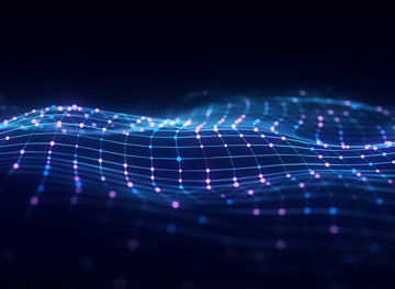 Glowing colors wave with motion dots and lines. Abstract digital background. Concept connection big data. Futuristic technology backdrop. 3D rendering.