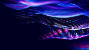 Abstract wave of particles. Big data digital flow concept. LLM learning process, AI technology. Quantum computing. 3d render illustration with place for text. 3D Illustration