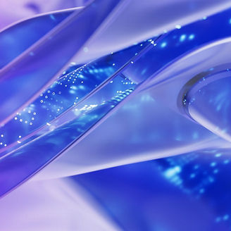 Abstract blue and purple wave pattern with glowing dots.