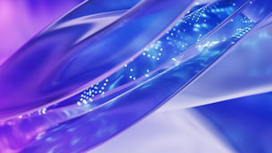 Abstract blue and purple wave pattern with glowing dots.