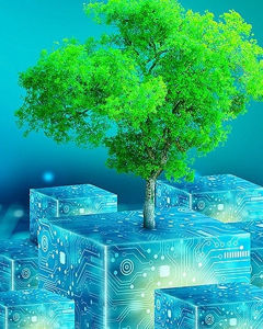 Baum umgeben von Quadraten