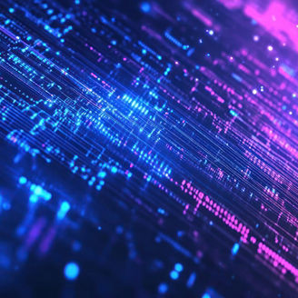 Abstract digital background with vibrant pink and blue lines, suggesting data flow or energy.