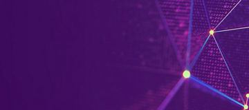 Golden dots connected with lines over purple background