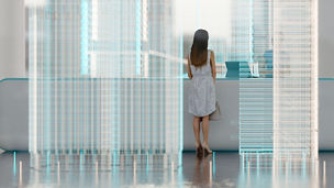 woman looking out of window