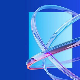 Blue abstract graphic with curved transparent lines