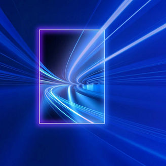 Blue abstract light trails with a glowing rectangular frame