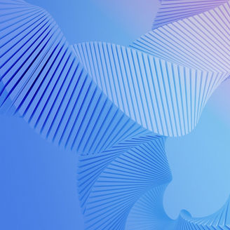 Estrutura abstracta curva composta por barras brancas sobre um fundo em tons suaves de azul e lilás, com um visual minimalista e futurista.