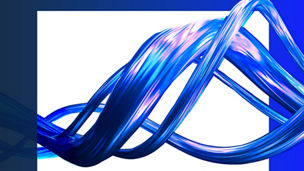 Blue and purple flowing 3d ribbons on a white background