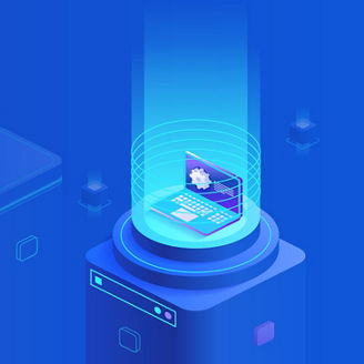 Blue banner with laptop