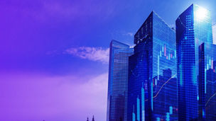 Blue building banner