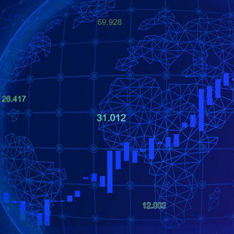 Blue digital trading graphs, powered data
