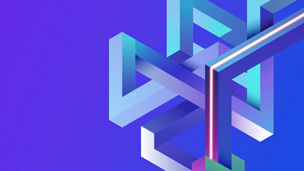Abstract 3D isometric geometric shape on blue background banner