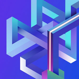 Abstract 3D isometric geometric shape on blue background banner