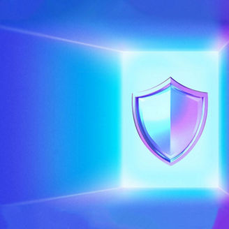 Blue security shield with glowing rectangle