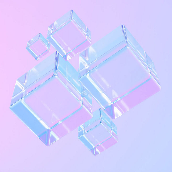Cubes bleus translucides sur fond rose