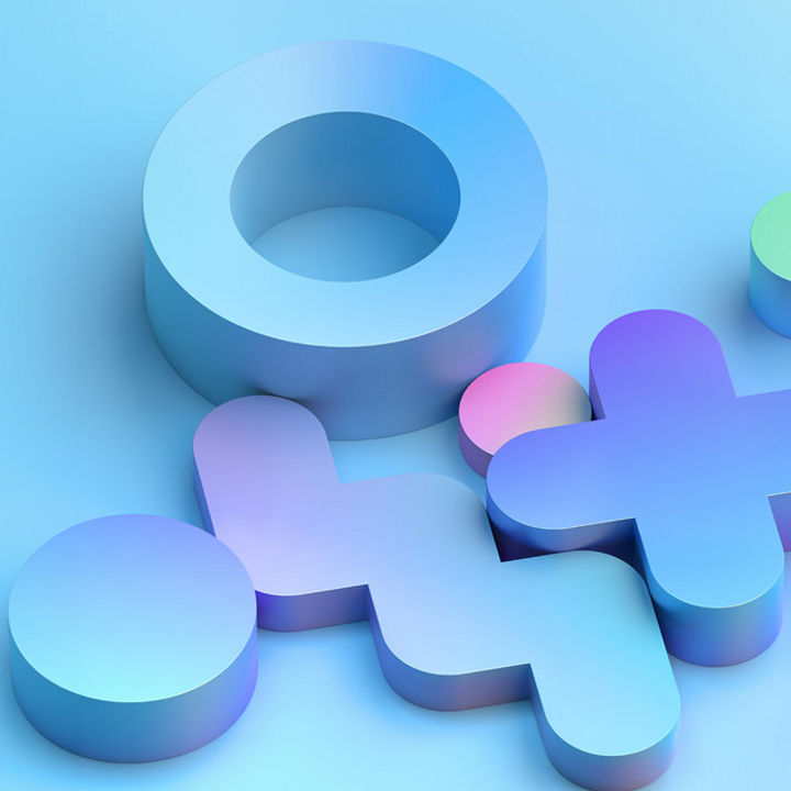 Coloured block shapes x and o banner