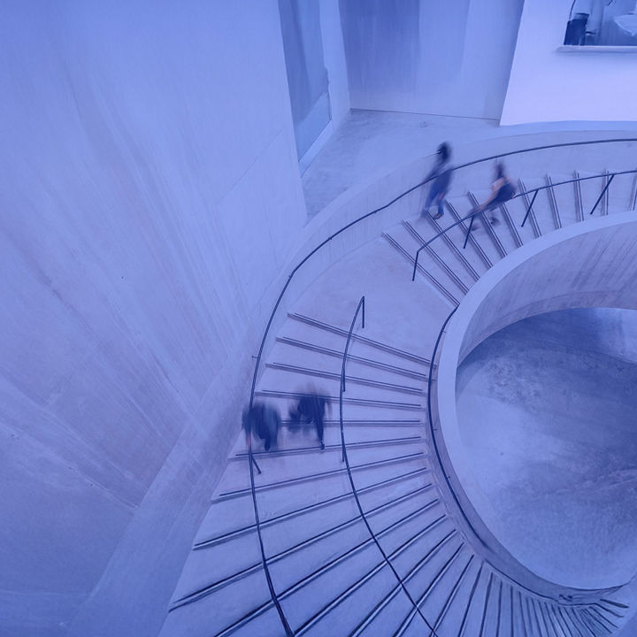 people walking down stairs 