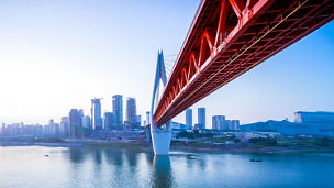 Bridge connecting city by spanning on water