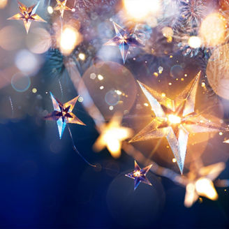 Christmas lights over blue background