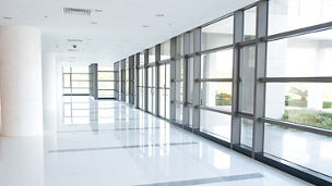 empty long corridor in the modern office building. 