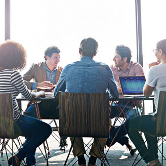Discussion, planning and team of business people in the office boardroom brainstorming for a project. Collaboration, professional and group of employees in a creative meeting in the modern workplace.