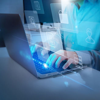 Business performance monitoring concept, businessman using smartphone Online survey filling out, digital form checklist, blue background.