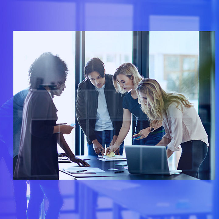 Business team meeting at table banner