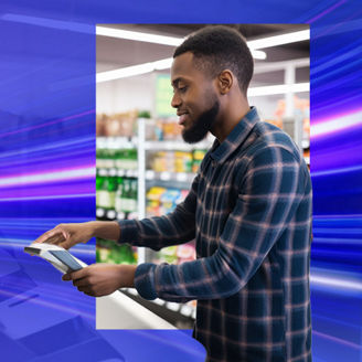 man billing in grocery store