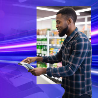 afro man billing in grocery store