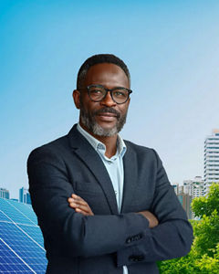 Business man and solar & wind energy